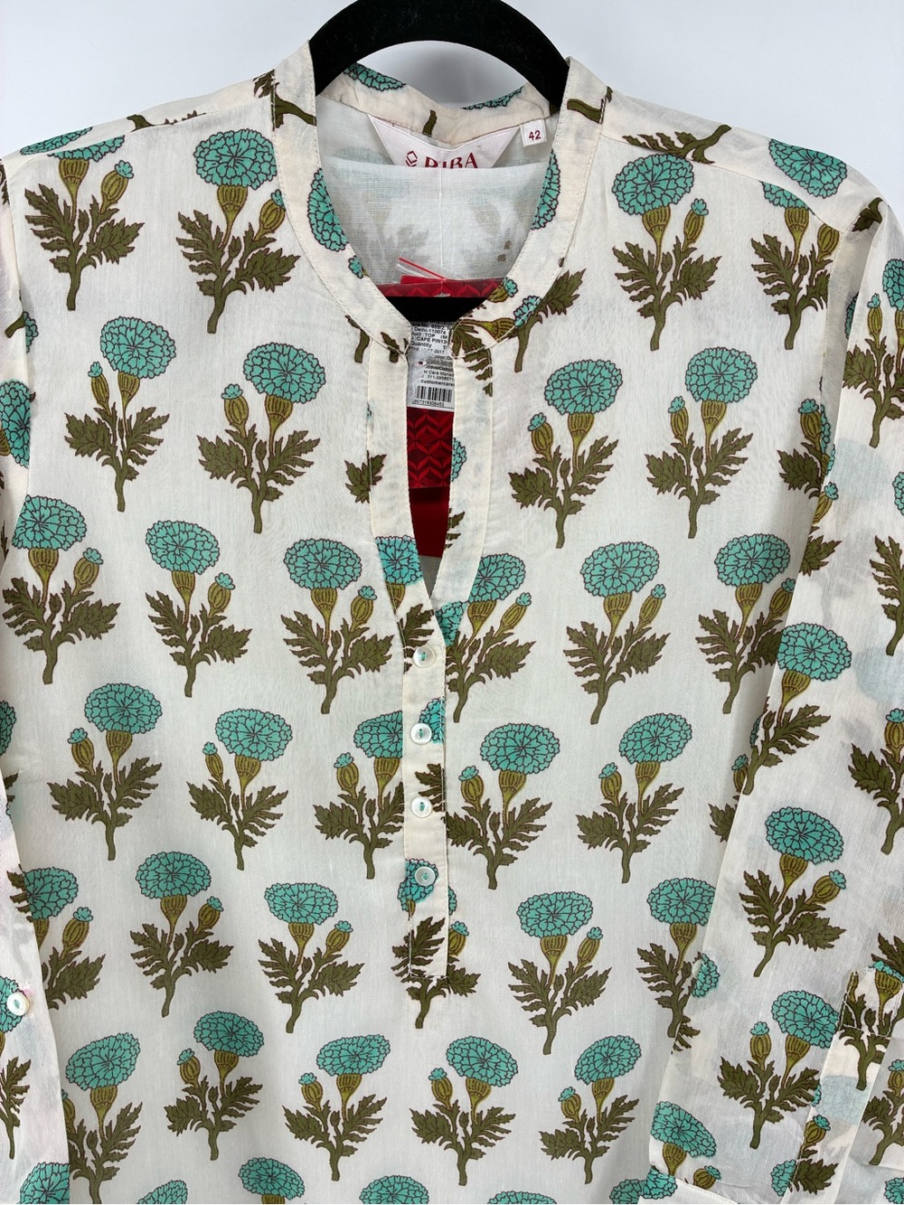 Women’s Floral Print Tunic Dress in Teal and Olive - Picture 3 of 15